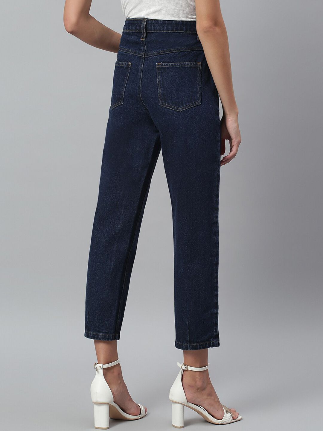 Kotty Women Navy Blue Boyfriend Fit Mid-Rise Cotton Clean Look Jeans