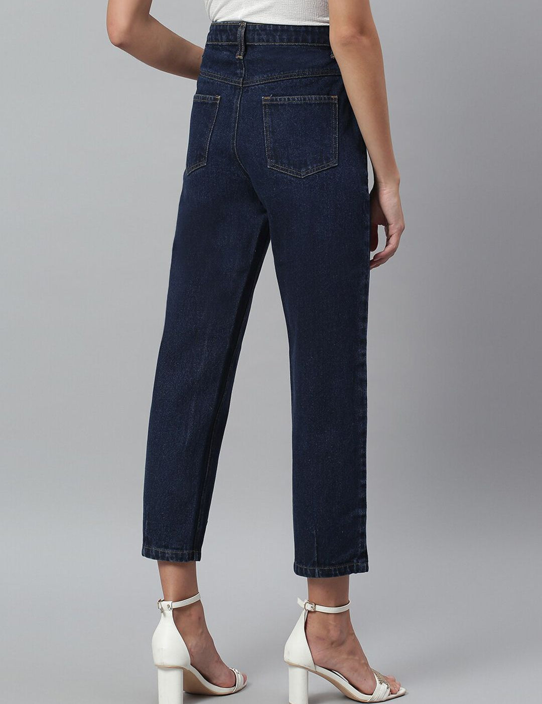 Kotty Women Navy Blue Boyfriend Fit Mid-Rise Cotton Clean Look Jeans