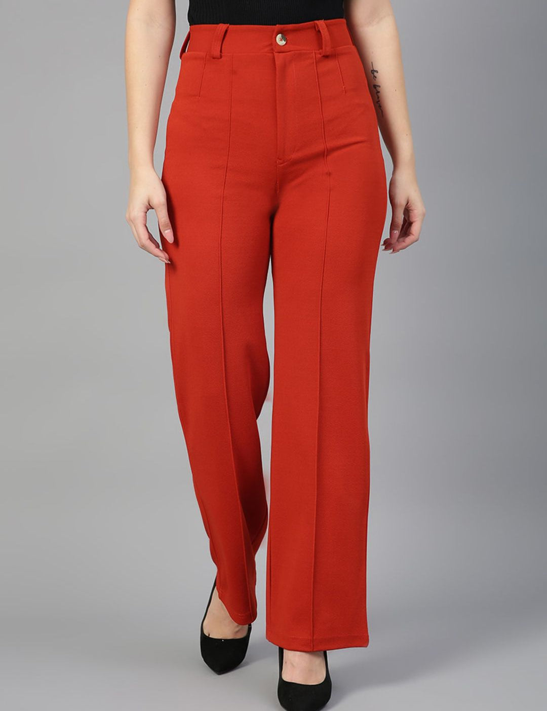 Kotty Women Relaxed Straight Fit High-Rise Easy Wash Trousers