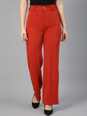 Kotty Women Relaxed Straight Fit High-Rise Easy Wash Trousers