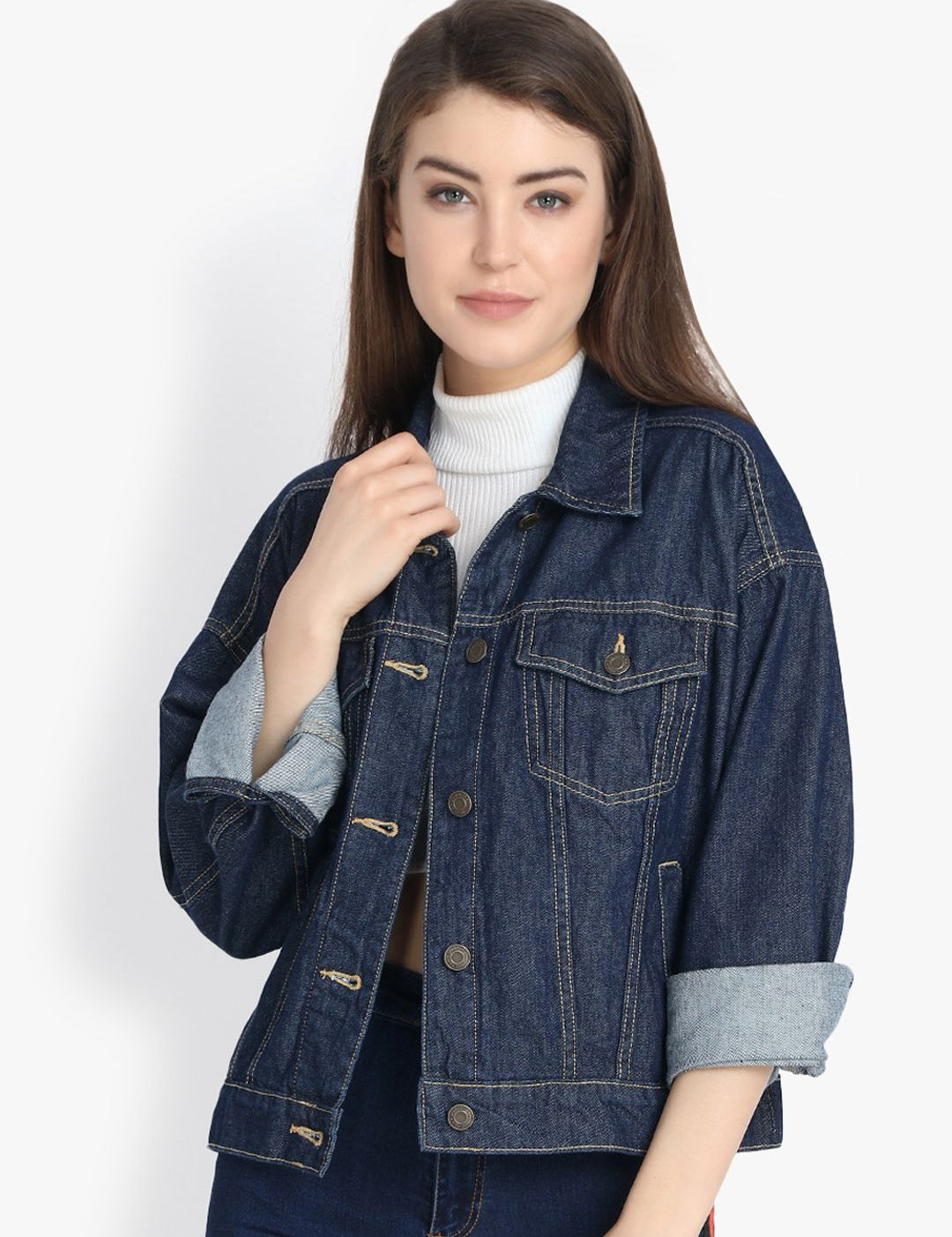 Kotty Women Blue Solid Denim Jacket