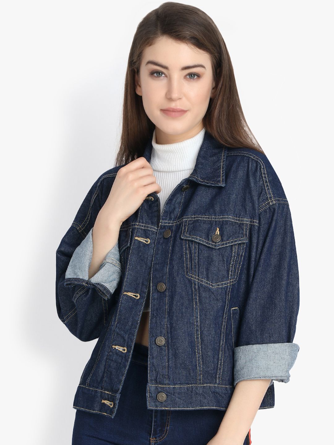 Kotty Women Blue Solid Denim Jacket