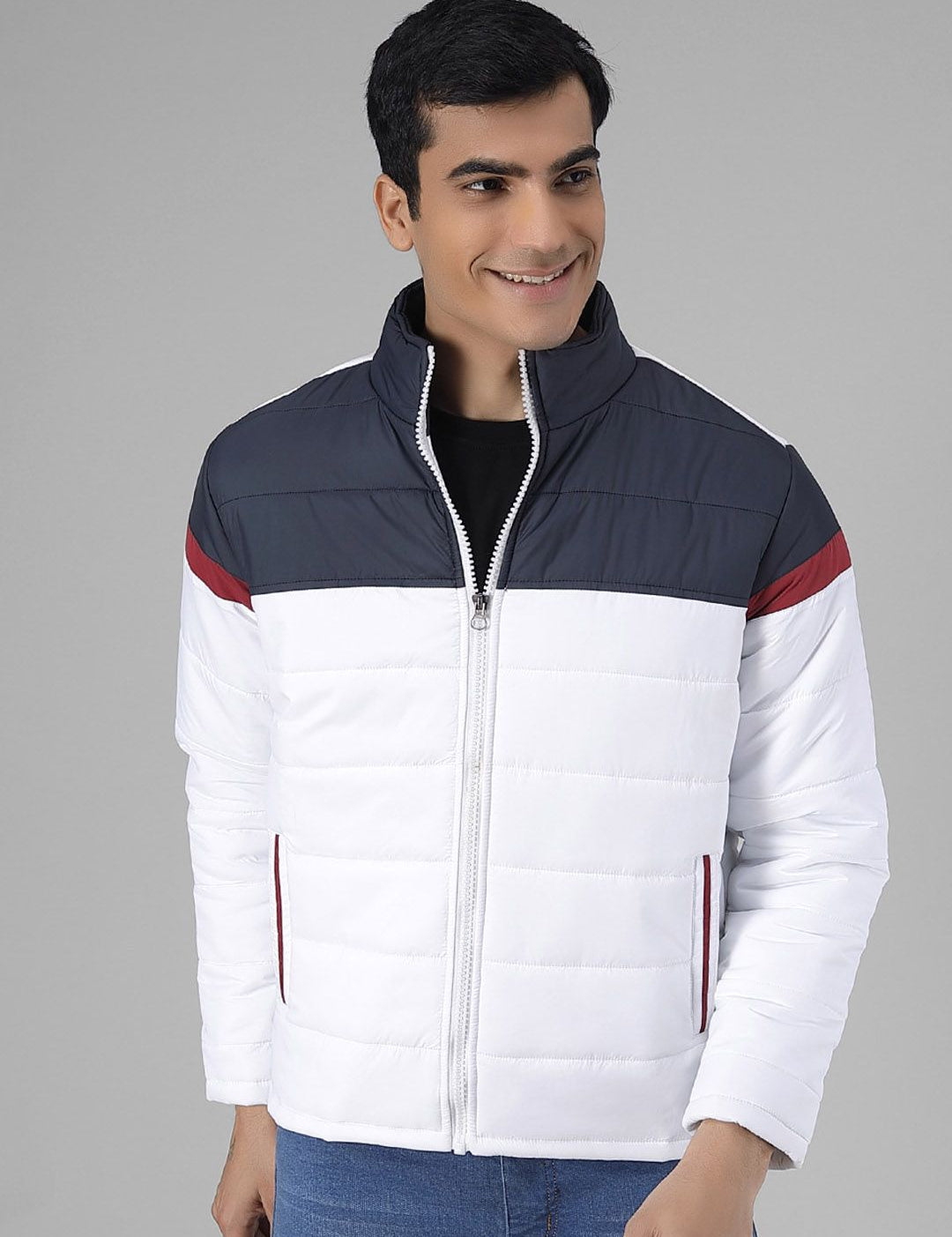 Kotty Men White Colourblocked Puffer Jacket