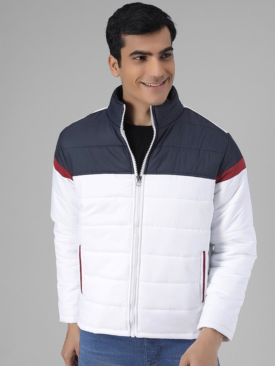 Kotty Men White Colourblocked Puffer Jacket