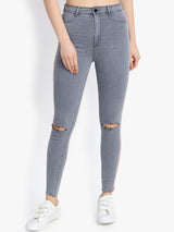Kotty Women Grey Skinny Fit High-Rise Slash Knee Jeans