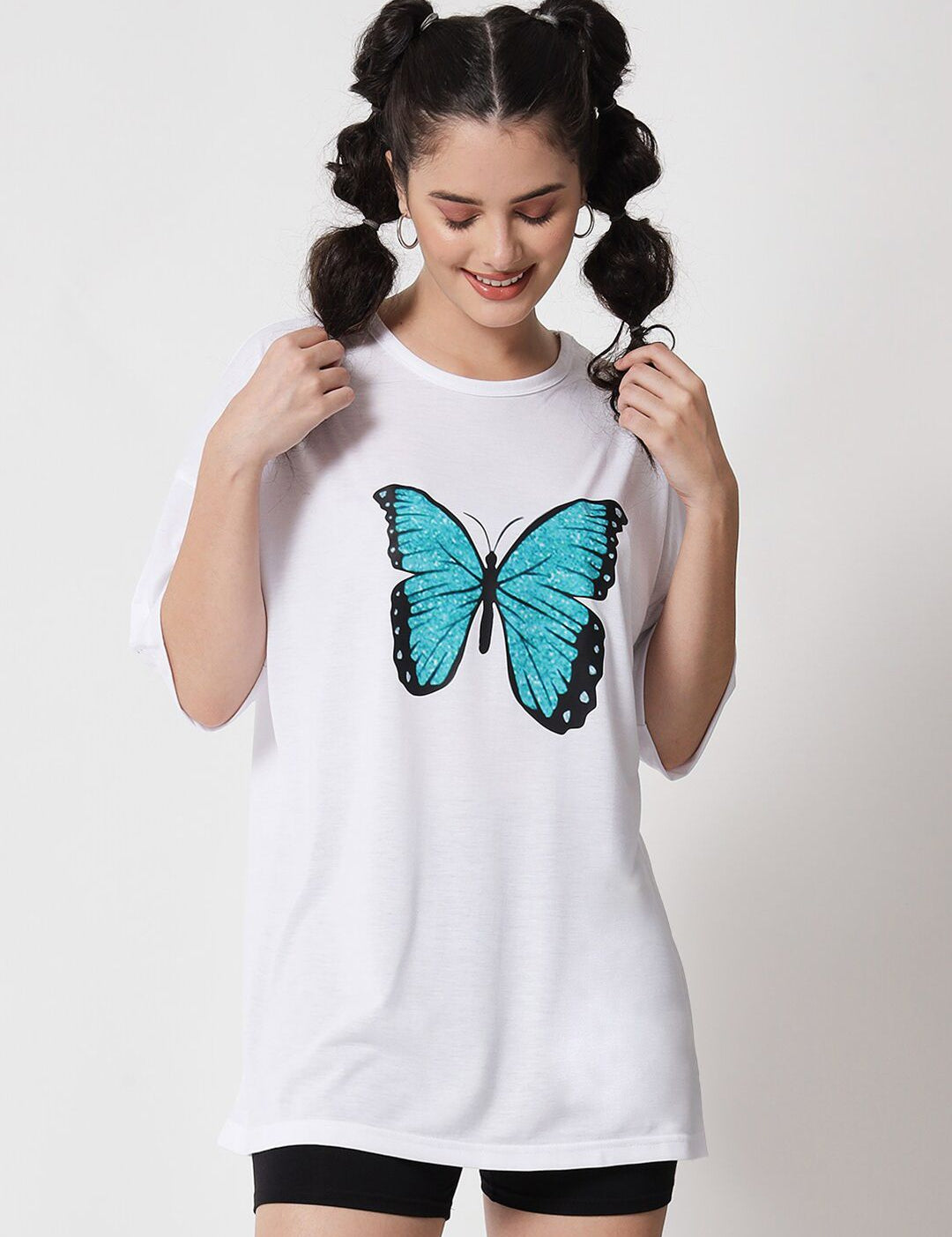 Kotty Women White Typography Printed Oversized T-shirt