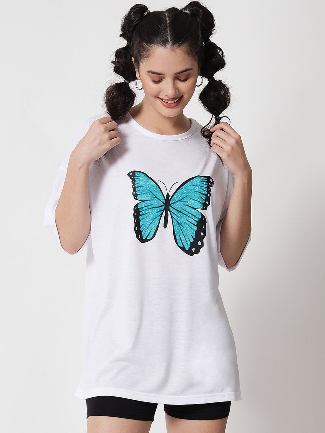 Kotty Women White Typography Printed Oversized T-shirt