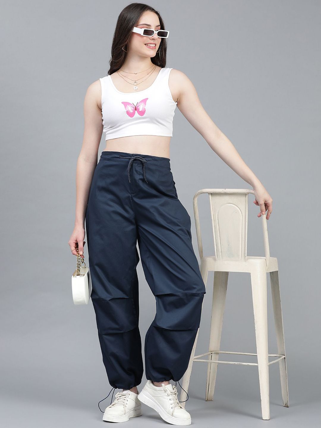 Kotty Women High-Rise Easy Wash Cotton Cargos Trousers