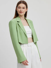 Kotty Green Crop Notched Lapel Collar Regular Fit Blazer