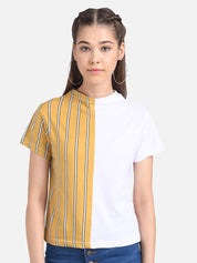 Kotty Striped Colourblocked Round Neck Top
