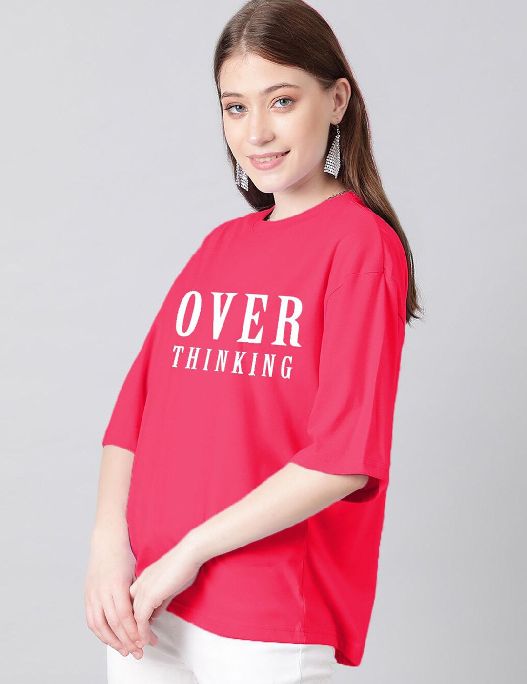 Kotty Typography Printed Round Neck Drop-Shoulder Sleeves Oversized Fit Cotton T-Shirt