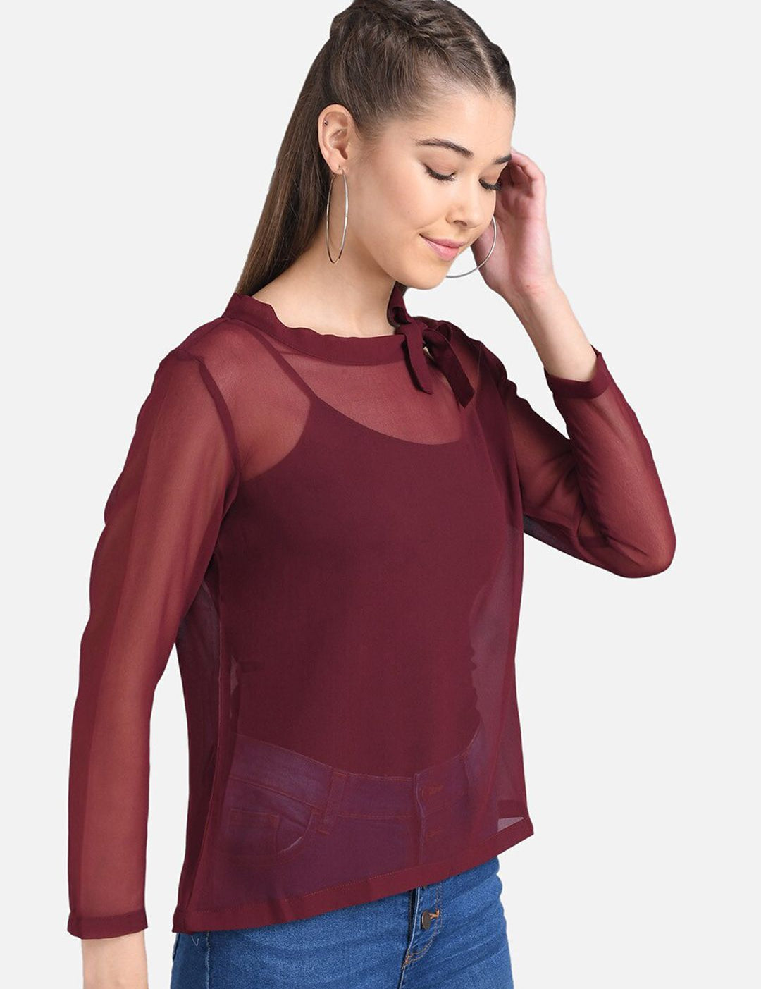Kotty Women Maroon Solid Pure Cotton Top