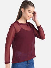 Kotty Women Maroon Solid Pure Cotton Top