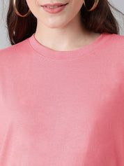 KOTTY Basics Round Neck Drop-Shoulder Sleeves Oversized Fit Cotton T-Shirt