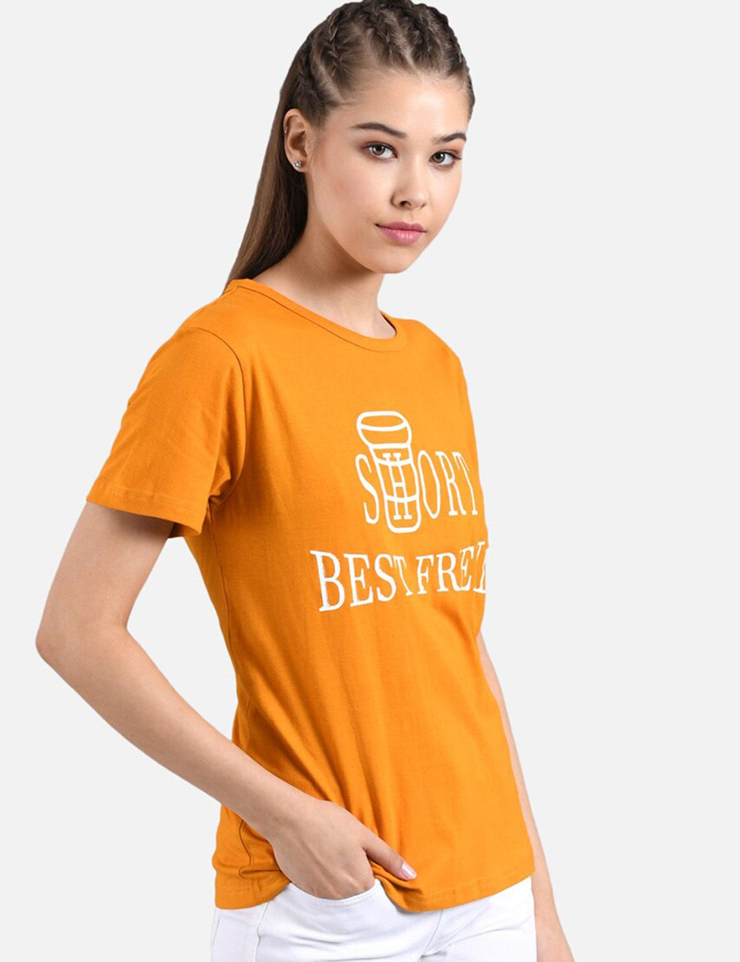 Kotty Women Orange Printed Round Neck T-shirt