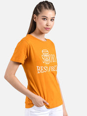 Kotty Women Orange Printed Round Neck T-shirt