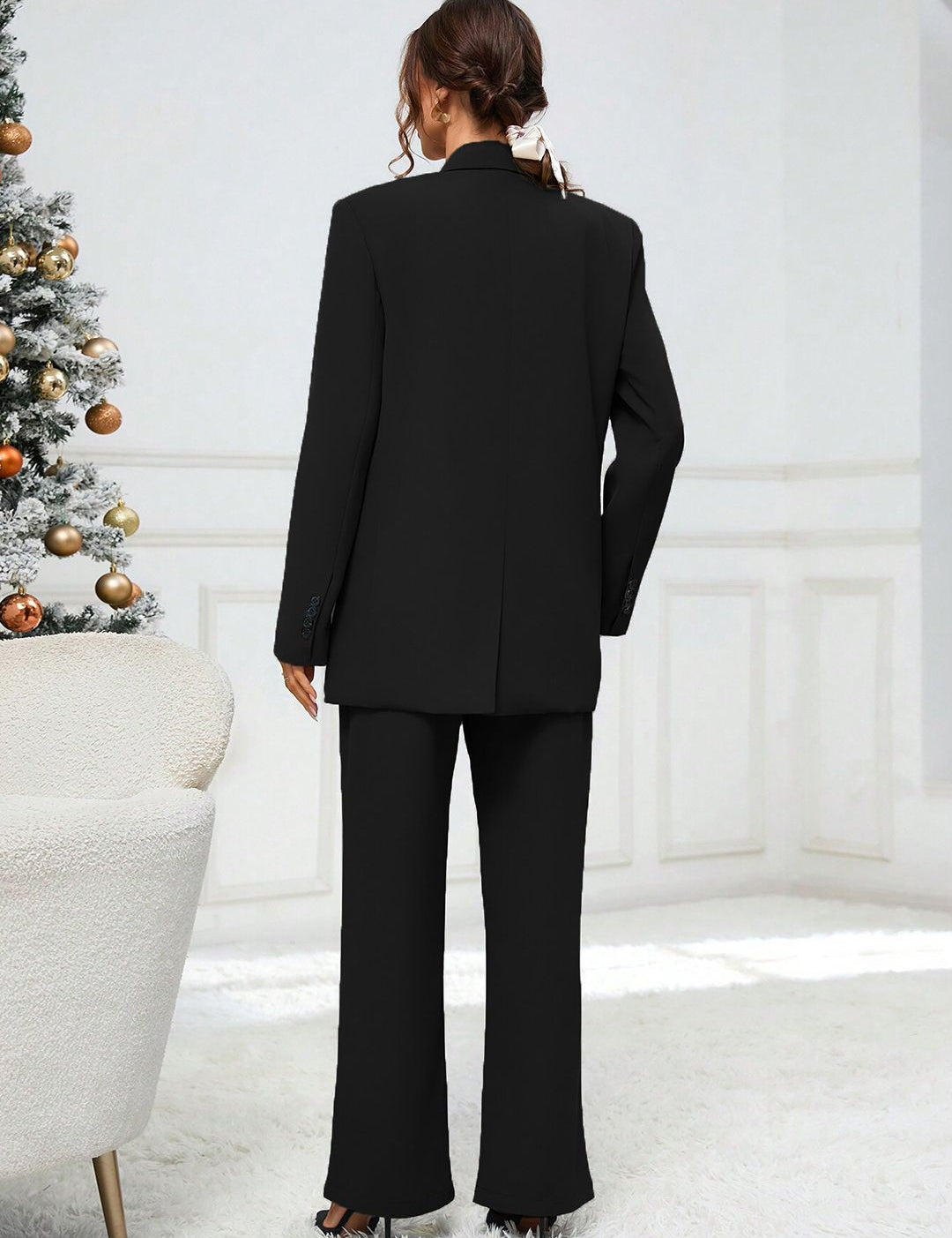 Kotty Black Notched Lapel Collar Single-Breasted Blazer With Trouser 