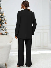 Kotty Black Notched Lapel Collar Single-Breasted Blazer With Trouser 