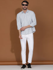 Kotty White & Blue Gingham Checks Printed Spread Collar Casual Shirt