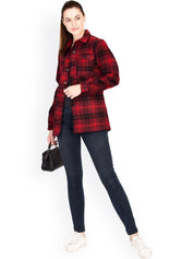 Kotty Women Red & Black Checked Overcoat