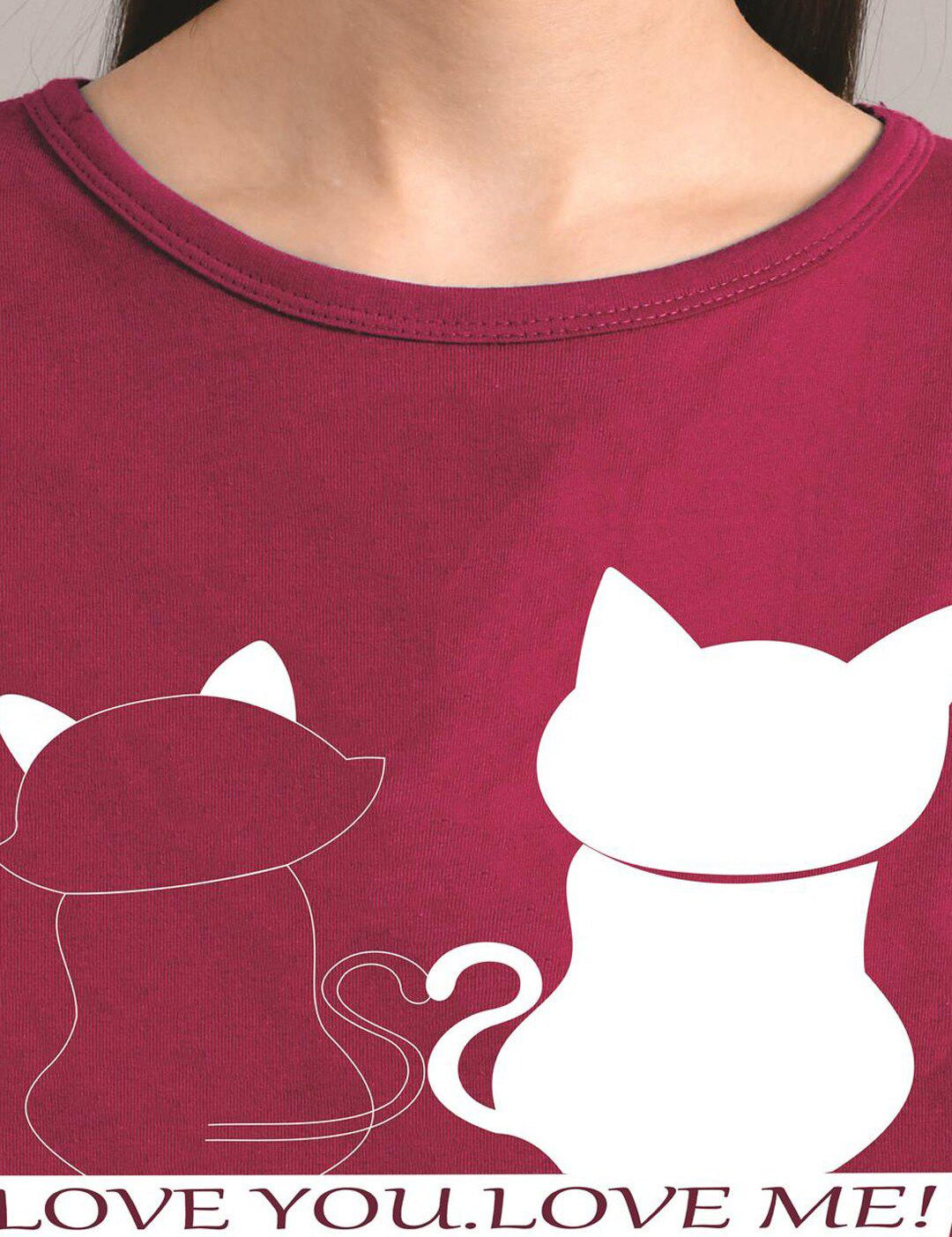 Kotty Women Maroon Printed Round Neck T-shirt