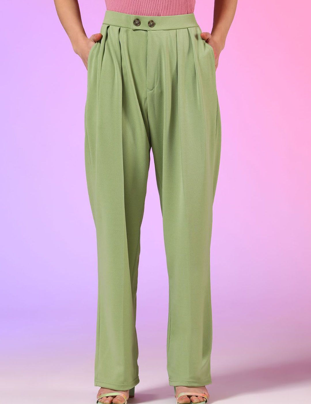 Kotty Women Relaxed Straight Fit Pleated High-Rise Trousers