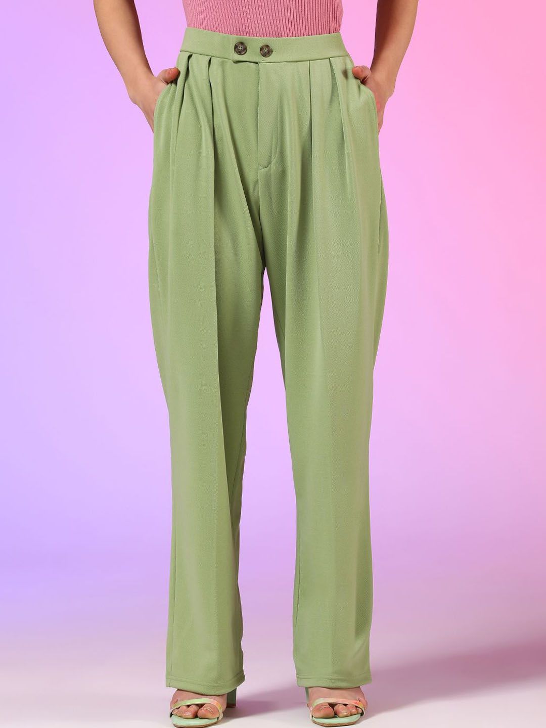Kotty Women Relaxed Straight Fit Pleated High-Rise Trousers