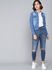 Kotty Women Blue Washed Denim Jacket