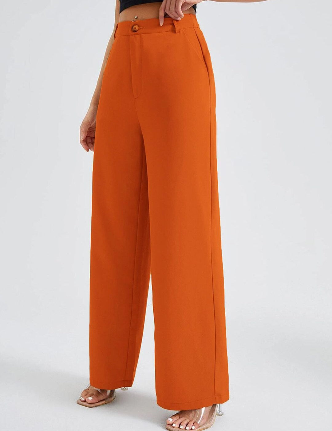 Kotty Women Orange Relaxed Straight Fit High-Rise Easy Wash Trousers