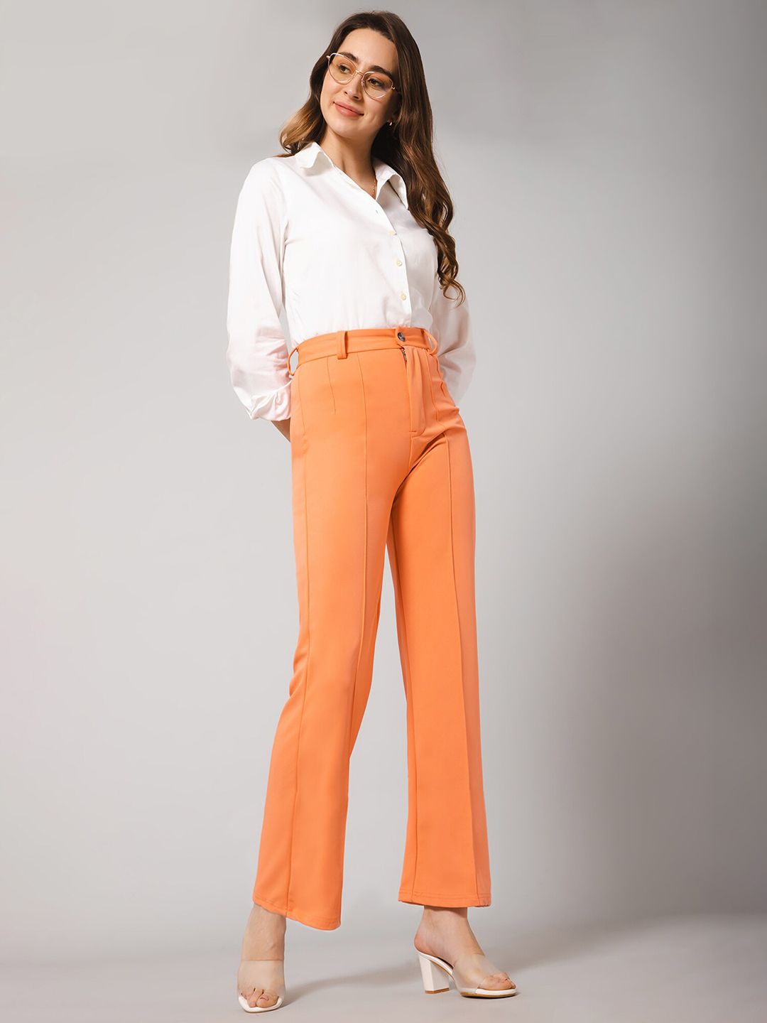Kotty Women Relaxed Straight Leg Straight Fit High-Rise Easy Wash Trousers