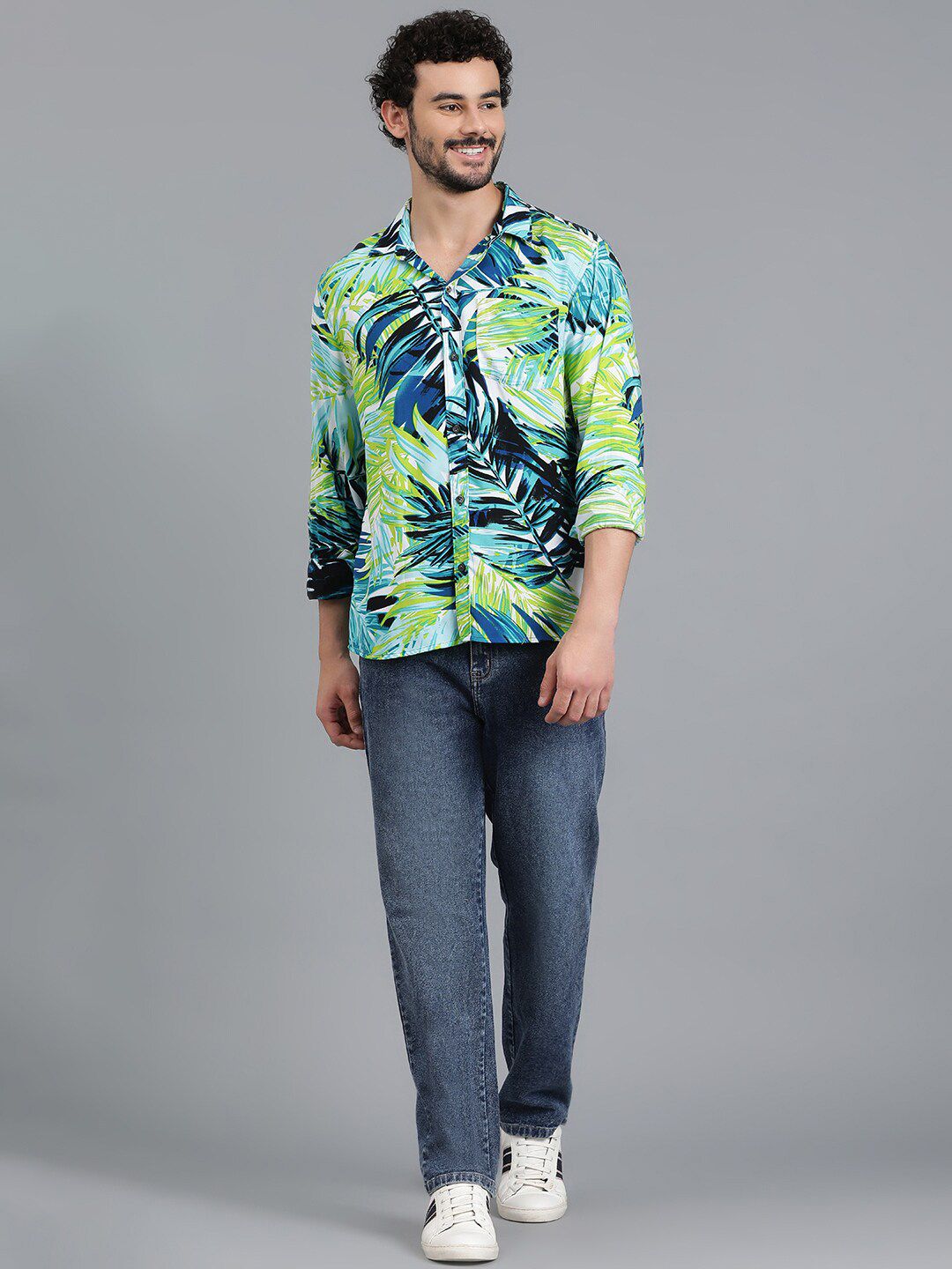 Kotty Men Spread Collar Tropical Printed Casual Shirt