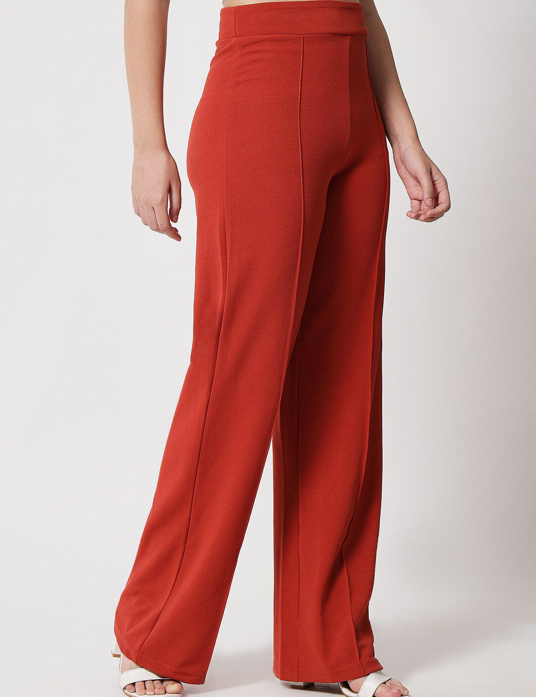 Kotty Women Orange Relaxed Straight Fit High-Rise Easy Wash Trousers