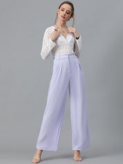 KOTTY BIZwear Women Lavender Relaxed Straight Leg High-Rise Easy Wash Parallel Trousers
