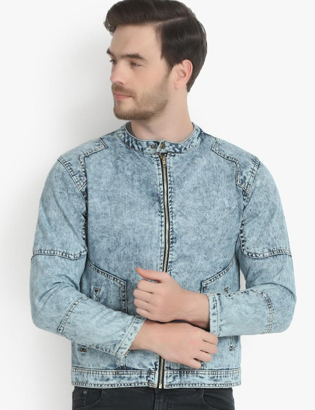 Kotty Men Blue Solid Denim Jacket