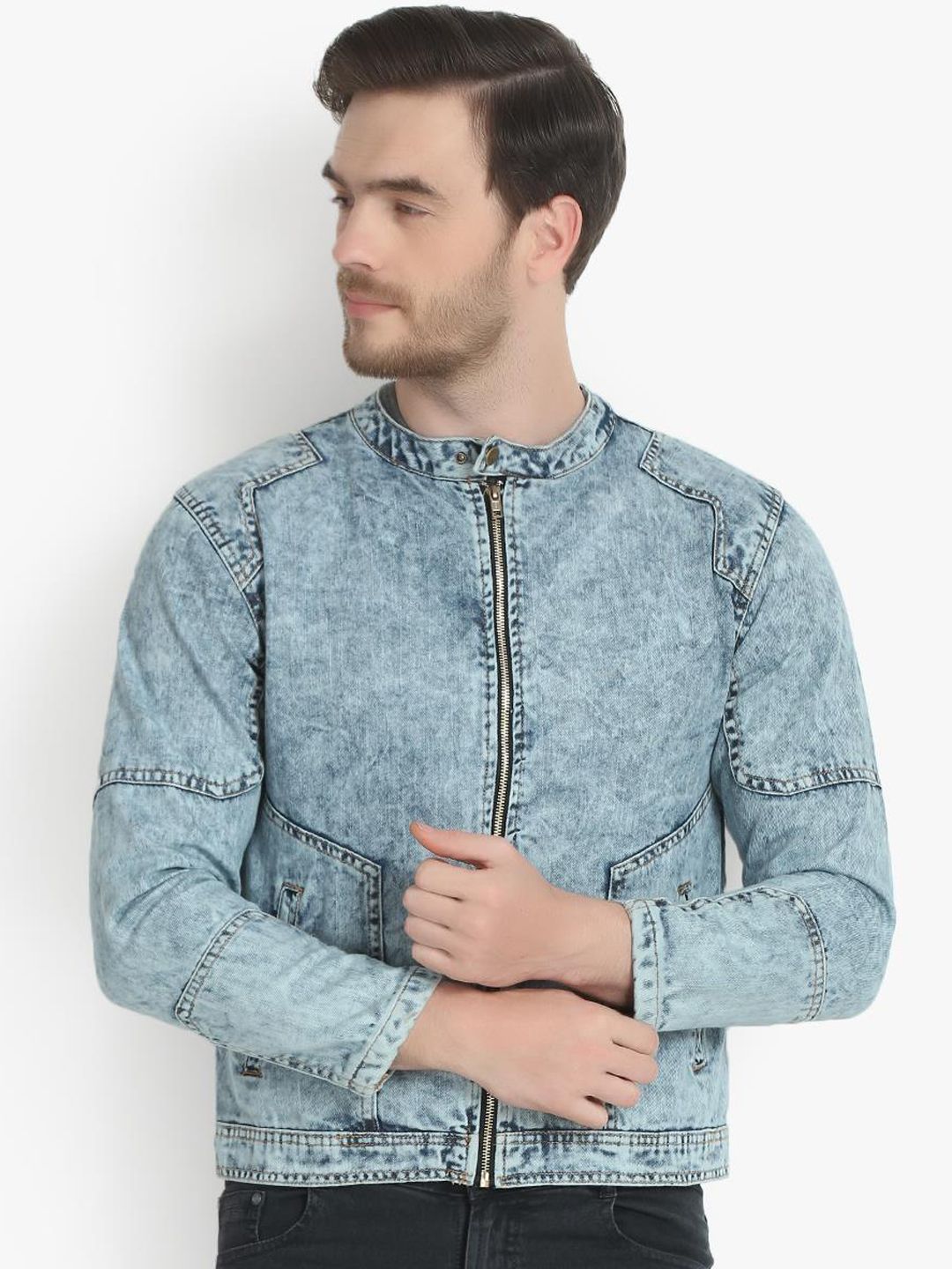 Kotty Men Blue Solid Denim Jacket