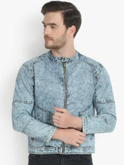 Kotty Men Blue Solid Denim Jacket