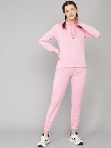 Kotty Women Pink Solid Hooded Sweatshirt and Sweatpants