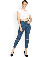 Kotty Women Blue Skinny Fit High-Rise Slash Knee Jeans
