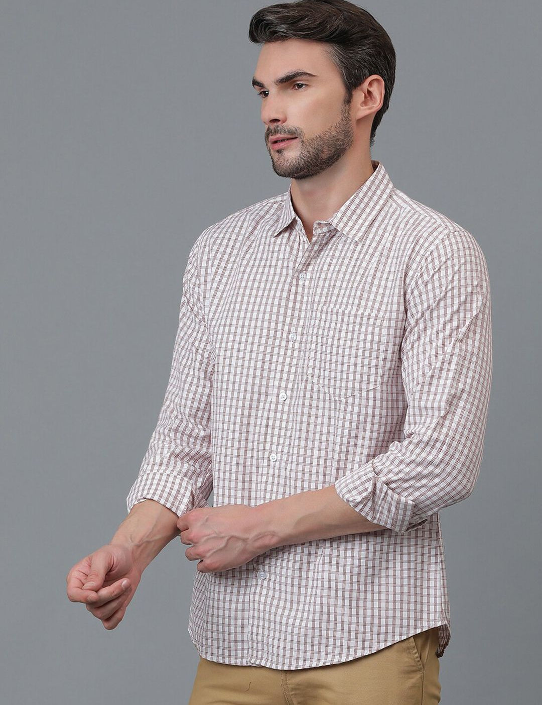 Kotty White & Red New Checked Spread Collar Casual Shirt