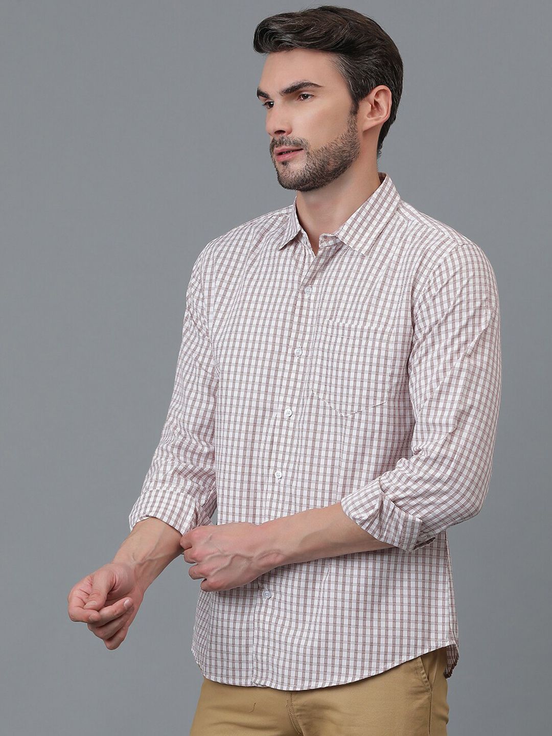 Kotty White & Red New Checked Spread Collar Casual Shirt