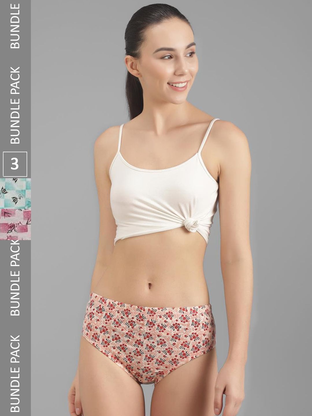 Kotty Women Pack Of 3 Printed Cotton Hipster Briefs