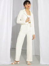 Kotty Women White Notched Lapel Collar Blazer With Trousers