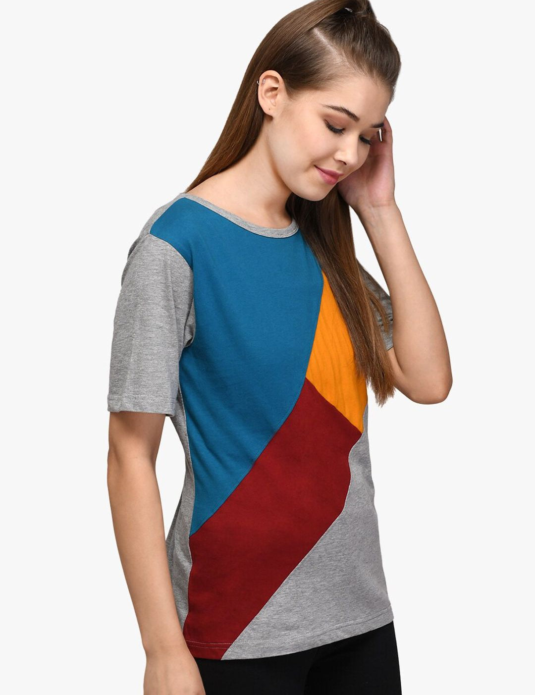 Kotty Women Multicoloured Colourblocked Round Neck T-shirt