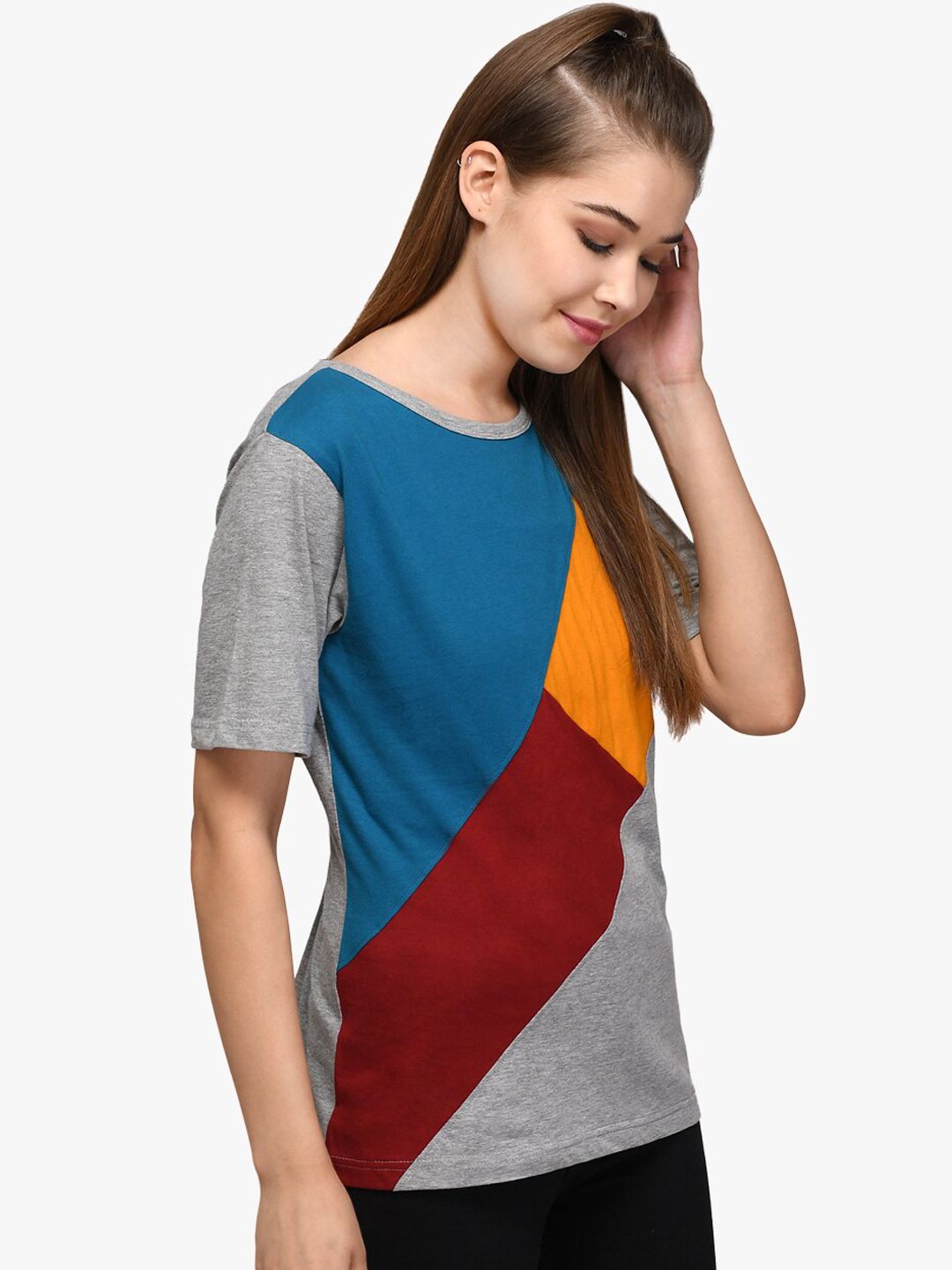 Kotty Women Multicoloured Colourblocked Round Neck T-shirt