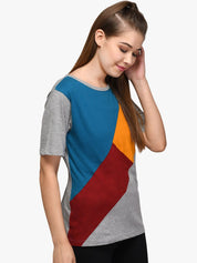 Kotty Women Multicoloured Colourblocked Round Neck T-shirt