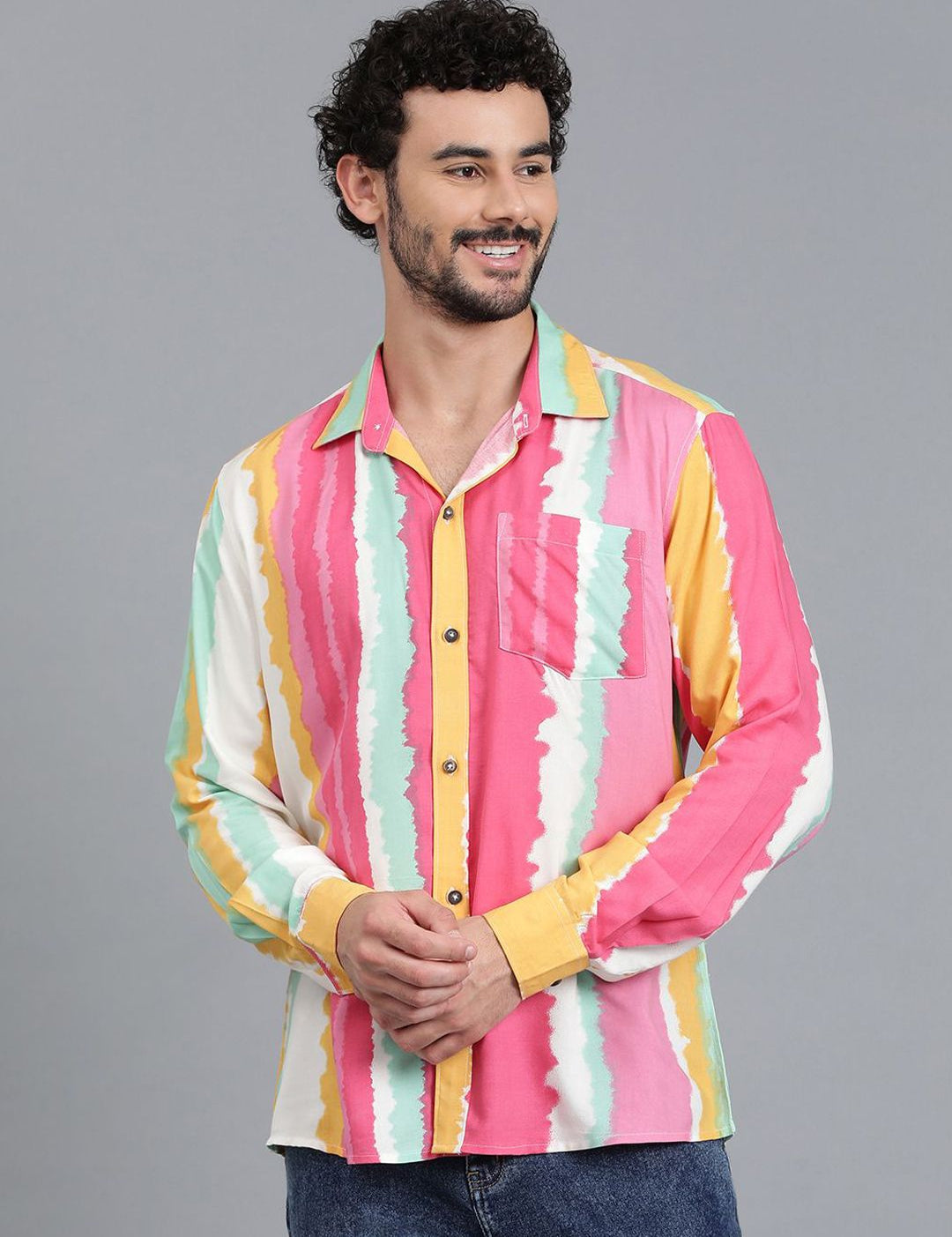 Kotty Men Spread Collar Striped Casual Shirt