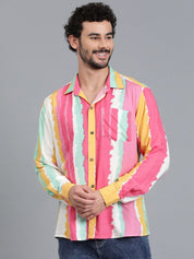 Kotty Men Spread Collar Striped Casual Shirt