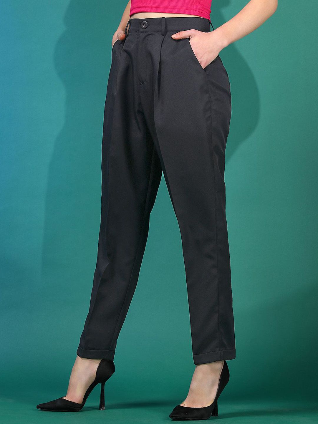 KOTTY BIZwear Women Relaxed High-Rise Easy Wash Peg Trousers