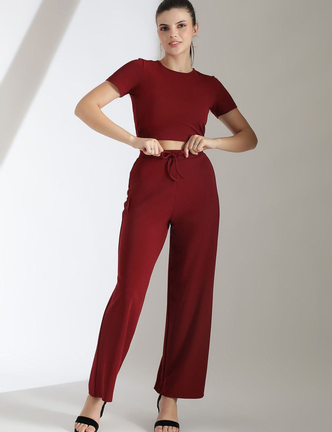Kotty Maroon Round Neck Top & Trousers