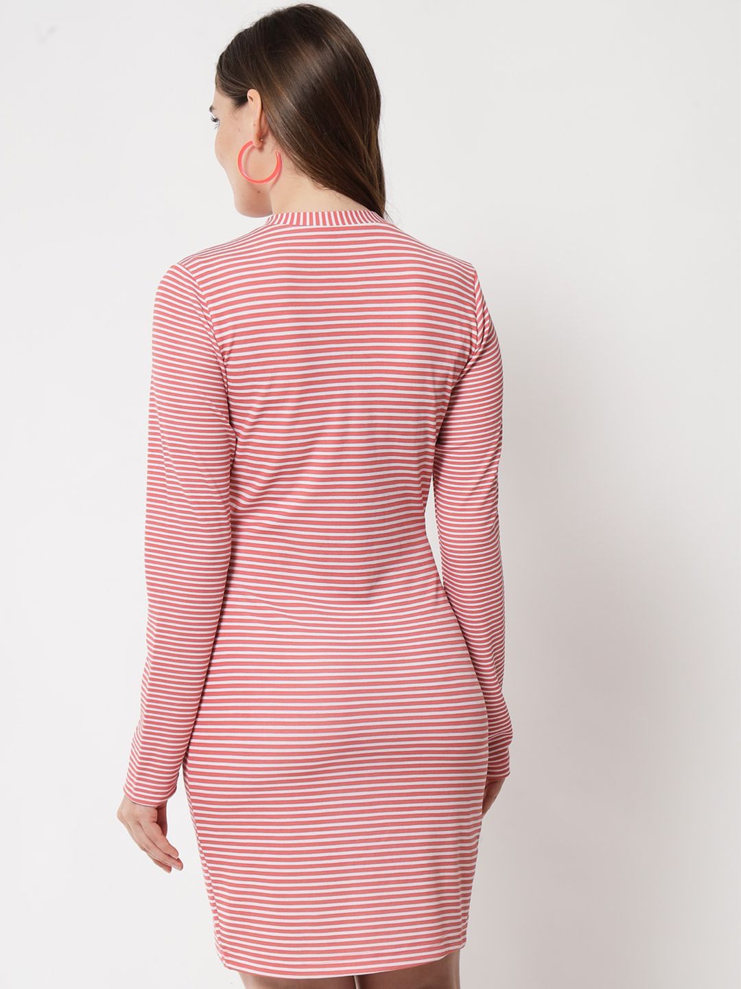 Kotty Striped Mock Neck Bodycon Midi Dress